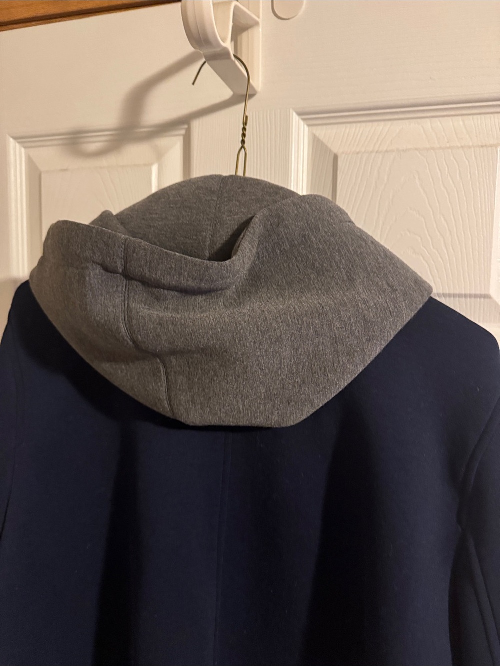 Navy Double-Breasted Peacoat with Gray Hooded Layer - Picture 4 of 5
